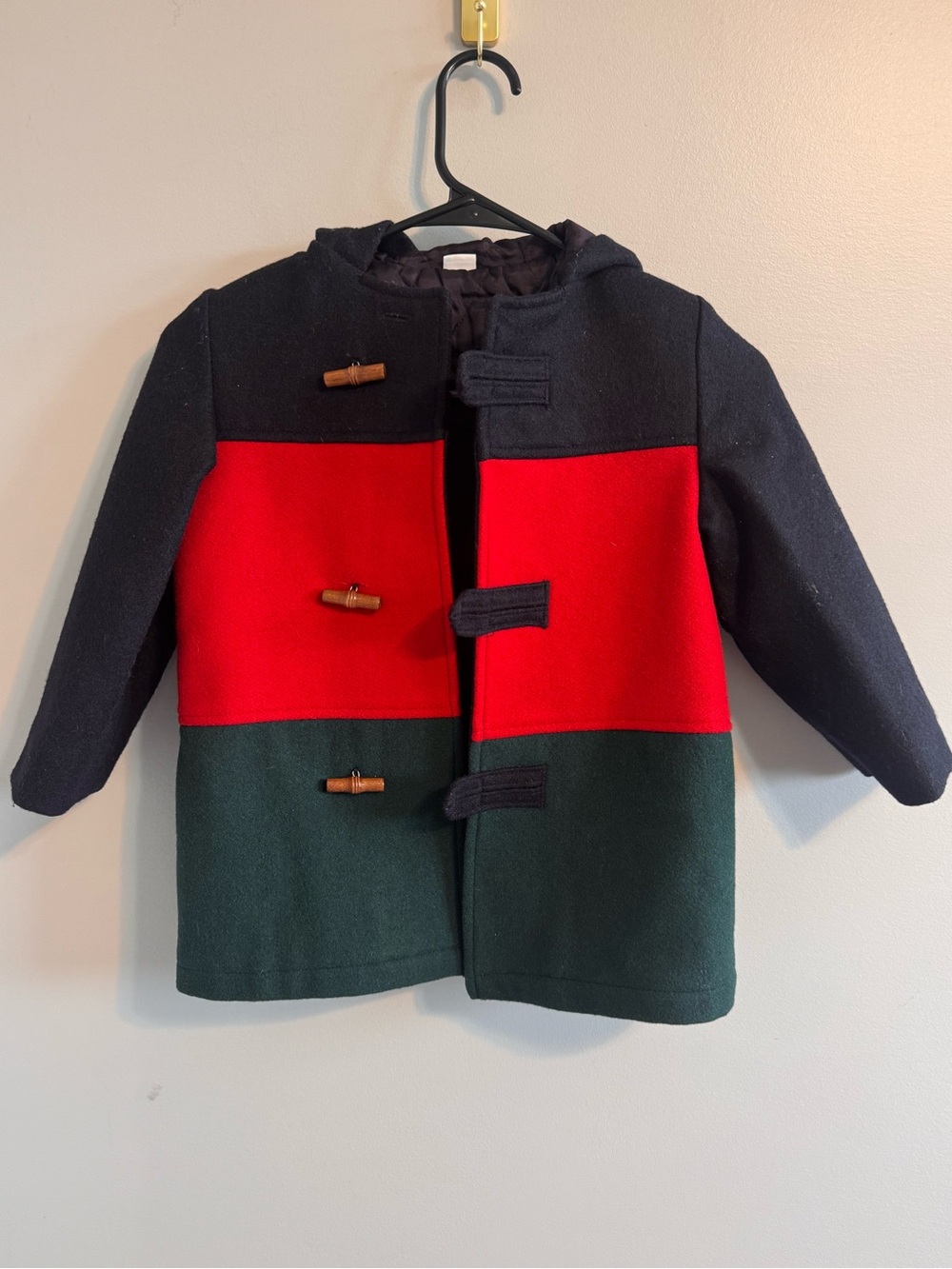 Vintage Cutie Togs Kids Wool Blend Duffle Coat Colorblock Toggle Hooded